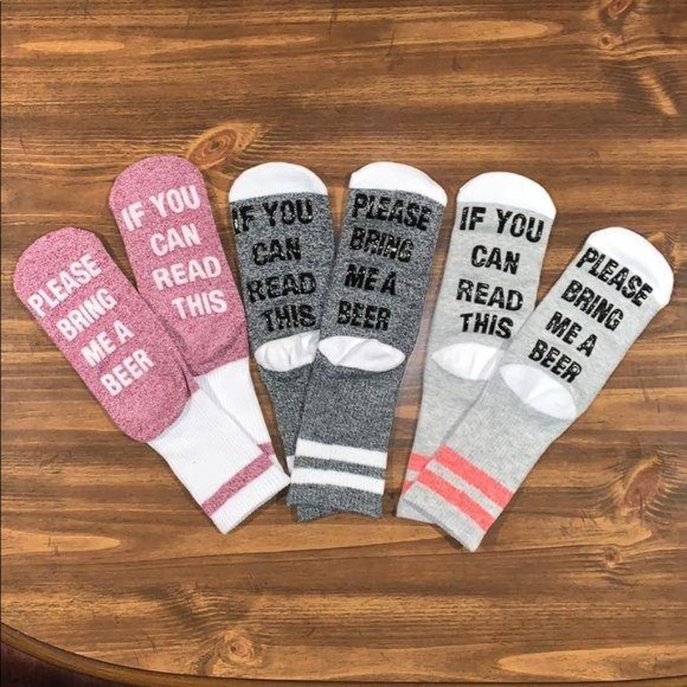3-Pair of Cute Saying Socks-Beer